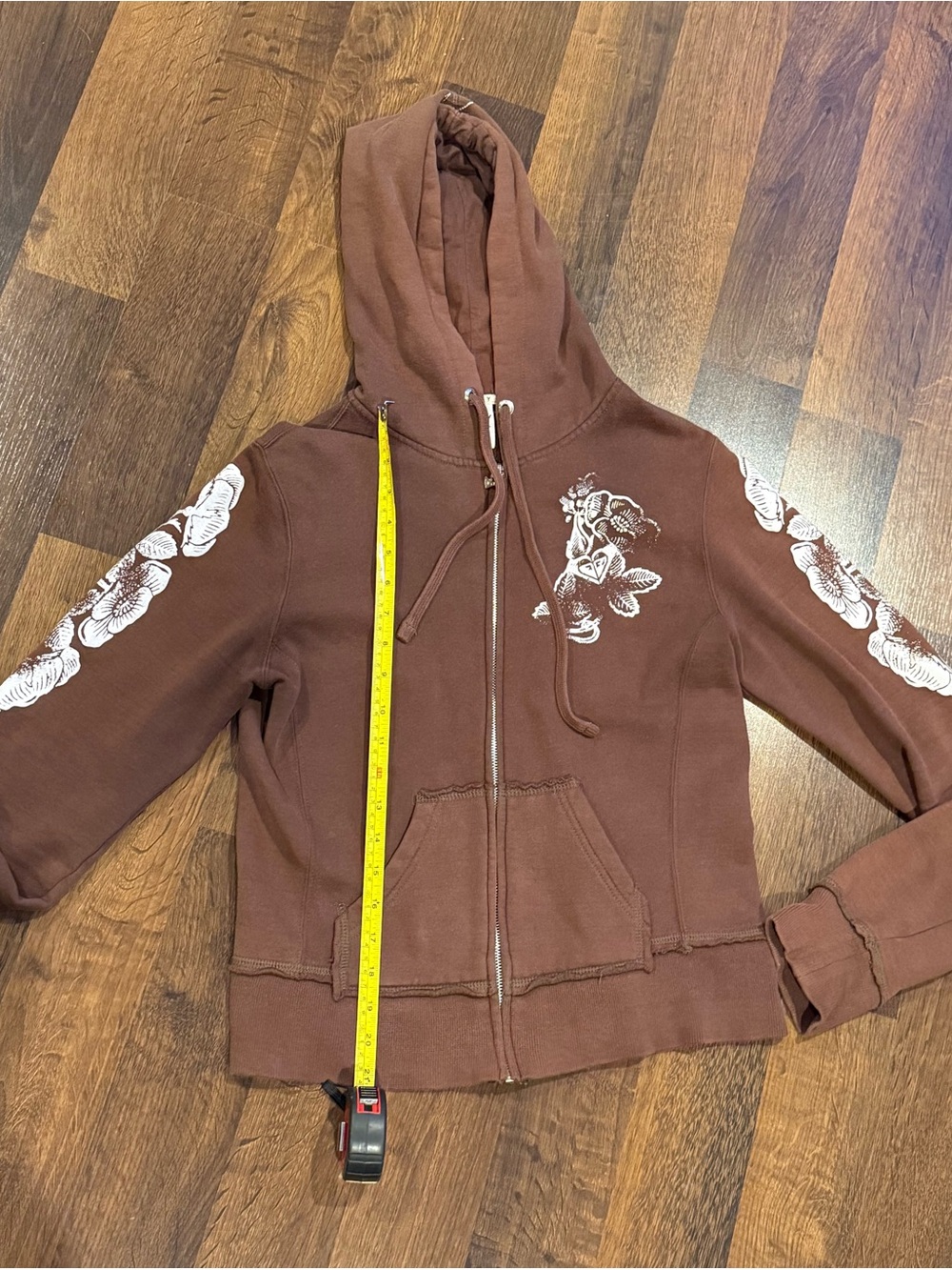 Y2K Roxy Brown Floral Zip-Up Hoodie Jacket (size large) - Picture 2 of 6